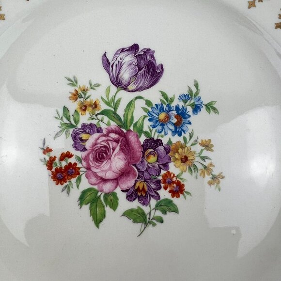 Edwin M. Knowles Semi Vitreous China 5 Salad Plates Floral Center Gold Trim 7.5" - Picture 5 of 9